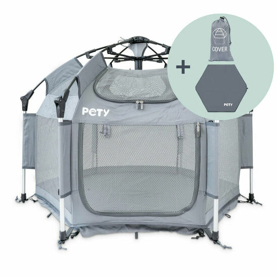 Set PETY Playpen for Dogs small, with Mat and Cover Dog plaype, 110x80, anthracite